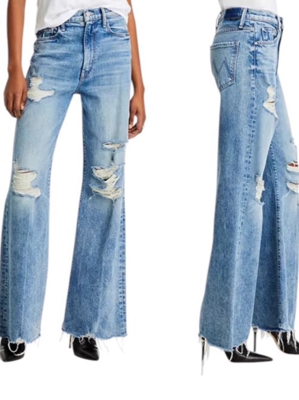 MOTHER Sidestepper Sneak Chew STFU Distressed High Rise Wide Leg Jean